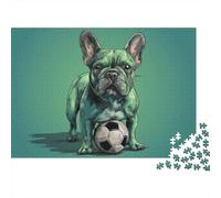 French Bulldog Soccer Ball Puzzle 1000 Pieces Cadeau Unique Jeu Éducatif Challenge Toy À De Qualité Supérieure Peinture Art pour Adultes Et Enfants À Partir De 12 Ans 38x26cm/1000pcs