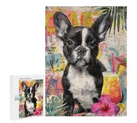 French Bulldog Tropical Cocktail Art Print Puzzle 500 Pièces Educa Jouet en Bois Cadeau Unique Décoration Intérieure Jeu Éducatif Challenge Toy Adultes Et Enfants À Partir De 14 Ans 500 PCS