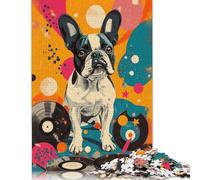 French Bulldog Vinyl Art Vinyl French Bulldog Music-Themed Dog Art Puzzle 1000 Pièces Educa Jouet en Bois Divertissement Créatif De l'art De La Décoration Jeu Éducatif Challenge Toy Adultes & Enfan