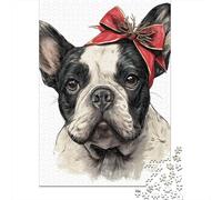 French Bulldog with Bow Puzzle 1000 Pièces Educa Jouet en Bois Divertissement Créatif De l'art De La Décoration Jeu Éducatif Challenge Toy Adultes & Enfants des 14 Ans 52x38cm/1000pcs