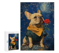 French Bulldog with Rose Painting Puzzle 1000 Pièces Educa Jouet en Bois Cadeau Unique Décoration Intérieure Jeu Éducatif Challenge Toy Adultes Et Enfants À Partir De 14 Ans 300 PCS