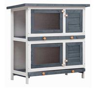 @FRENCH Clapier d'extérieur - Pour 10 Animau x - 4 portes Gris - Bois - Maison Lapin Enclos 11731
