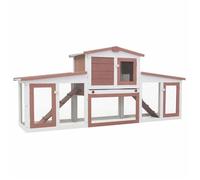 @FRENCH Clapier large d'extérieur - Pour 10 Animau x - Marron et blanc 201 x 45 x 85cm - Bois - Maison Lapin Enclos 78613