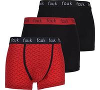 French Connection 3-Pack Fcuk Logo Imprimé sous-vêtements Homme Boxer Trunks, Rouge/Noir L