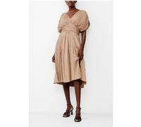 French Connection Althea Pleated V Neck Dress Mocha Mousse Taille: 14 | Robes Outlet | Femme