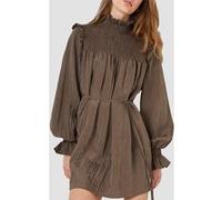 French Connection Boza Crinkle Ls Smocked Dress Deep Moss Taille: L | Robes Mini Outlet | Femme