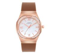 French Connection Bracelet en silicone à cadran rectangulaire à 3 aiguilles | décontracté | qualité supérieure | Fonction balai | Montre bracelet pour femme, marron, Sangle