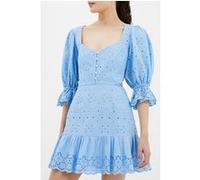 French Connection Cilla Broderie Cut Out Mini Dress Placid Blue Taille: 10 | Robes Mini Outlet | Femme | Bleu