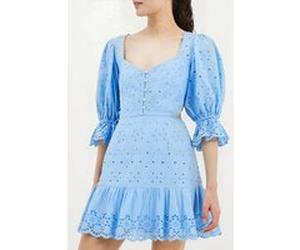 French Connection Cilla Broderie Cut Out Mini Dress Placid Blue Taille: 14 | Robes Mini Outlet | Femme | Bleu