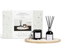 French Connection Coffret cadeau de parfum d'intérieur à la grenade noire | Bougie parfumée et diffuseur de roseaux avec plaque en bois et galets | Ensemble d'aromathérapie de luxe