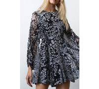 French Connection Emina Chiffon Allegra L/s Dres Charcoal Multi Taille: 18 | Robes Mini Outlet | Femme | Le Noir