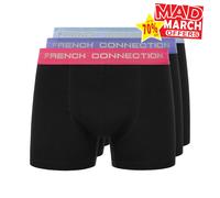French Connection FC6 3pk Décontracté Short Boxer Confort Sous Classique Noir
