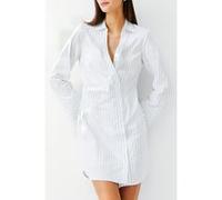 French Connection Isabelle Striped Popling Dress Linen White/cashmere Taille: 6 | Robes Chemises Outlet | Femme | Blanche