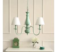 French Country Farmhouse Dining Chandelier Fabric Shade Rustic Green Ceiling Pendant Light Nordic Hanging Lamp for Bedroom Kitchen Island Living Room Foyer