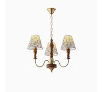 French Country Vintage Floral Fabric Shade Farmhouse Wood Chandelier Sputnik Ceiling Pendant Light Large Antique Gold Hanging Lamp for Bedroom Kitchen Island Dining Room