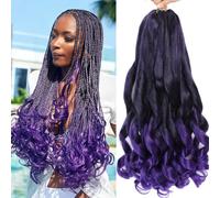 French Curl Braiding Hair Pre Stretched 22 Inch Loose Wavy Pre Streched Braiding Hair for Black Women Crochet Braids Hair Extensions (8Packs), 1B/Purple)