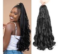 French Curl Braids 24 Inch 8 Packs Pre Stretched Loose Wave Bouncy Braiding Hair Spanish Curly Ends Synthetic Hair Extensions for Braiding(1B)