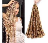 French Curly Braiding Hair for Box Braids 22 inch Loose Wave Braiding Hair Pre Stretched Bouncy Braiding Crochet Spiral Curl Synthetic Extensions for Women (P30/27#, 22 Inch)