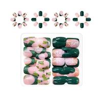 French Designs Faux ongles blancs à presser carrés courts pour un look de Noël joyeux