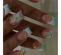 French Detail Manucure Tips - Accent de perles dorées | Base nude avec accents de perles dorées et guide de tailles multiples pour banquet, fête, tenue quotidienne