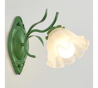 French Glass Wall Sconce Vintage Flower Wall Light Fixture, Bedroom Bedside Living Room Study Room Iron Wall Lights, Cream Style Wall Lamp - E27 Socket