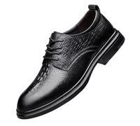 French Leather Dress Shoes for Men Classic Pointed Toe Lace Up Block Heel Elegant Formal Oxford Footwear for Wedding Ceremony and Reception(Black,44 EU)