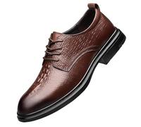 French Leather Dress Shoes for Men Classic Pointed Toe Lace Up Block Heel Elegant Formal Oxford Footwear for Wedding Ceremony and Reception(Brown,44 EU)