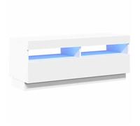 @FRENCH Meuble TV - TOP VENTES - Armoire Basse Télé avec lumières LED Blanc 100 x 35 x 40cm - Table de Télévision 25506
