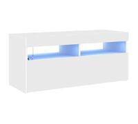 @FRENCH Meuble TV - TOP VENTES - Armoire Basse Télé avec lumières LED blanc 90 x 35 x 40cm - Table de Télévision 52195