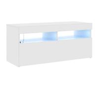 @FRENCH Meuble TV - TOP VENTES - Armoire Basse Télé avec lumières LED blanc brillant 90 x 35 x 40cm - Table de Télévision 13899