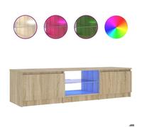 @FRENCH Meuble TV - TOP VENTES - Armoire Basse Télé avec lumières LED Chêne fumé 140 x 40 x 36cm - Table de Télévision 52690