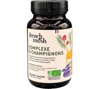 French Mush - Complexe 5 Champignons Bio - 56 Gélules - Shiitake, Lion's Mane, Reishi, Cordyceps, Chaga - Digestion, Bien-Être Intérieur - 2 Gélules/Jour - Testé en Laboratoire - Fabriqué en France