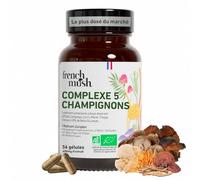 French Mush - Complexe 5 Champignons Bio - 56 Gélules - Shiitake, Lion's Mane, Reishi, Cordyceps, Chaga - Digestion, Bien-Être Intérieur - 2 Gélules/Jour - Testé en Laboratoire - Fabriqué en France