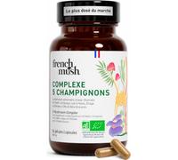 French Mush - Complexe 5 Champignons Bio - 56 Gélules - Shiitake, Lion's Mane, Reishi, Cordyceps, Chaga - Digestion, Bien-Être Intérieur - 2 Gélules/Jour - Testé en Laboratoire - Fabriqué en France