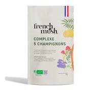 French Mush Complexe 5 Champignons Bio Poudre Grand Format - 90 g Vegan - Lion’s Mane, Reishi, Cordyceps, Shiitake, Chaga - 1 g Par Jour - Testé en Laboratoire - Fabriqué en France