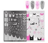 French Nails Art Plaque de stamping Fleurs Ongles Stamps Pochoir Papillon Lignes Outil de manucure Nail Art Décoration