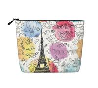 French Paris Tour Eiffel Trousse de maquillage multifonction en lin simple couche Sac de rangement à la mode et pratique, Noir , Taille unique