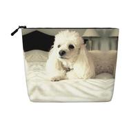 French Poodle Trousse de maquillage multifonction en lin monocouche - Sac de rangement cosmétique tendance et pratique, Noir , Taille unique