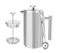 French Press Cafetière à piston de 1 l en acier inoxydable avec filtre à 3 niveaux et double paroi isolée avec cuillère 1000 ml