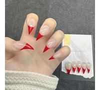 French Press Claw on Nails Red Nude Medium Almonds Stiletto Handmade Gothic Style Halloween Reusable Thick Acrylic Press on Nails Cat Dragon Eagle Claw False Nail Glossy Glue on Nail (S)