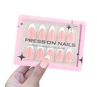 French Press On Nails Lot de 30 faux ongles courts en forme d'amande avec French Tips et finition émaillée brillante, pour mariage, réutilisables, 15 tailles, avec colle (rose)