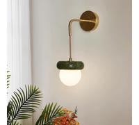 French Retro Jade Wall Sconce with Glass Ball Shade Adjustable Led Reading Light Modern Indoor Wall Lamp for Bedroom Aisle Bedside Decor