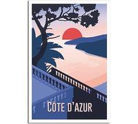 French Riviera Sunset Vintage Rétro Mur Art Toile Affiche Art Imprimer Chambre Décoration Accueil Décoration Sans cadre 60x90cm