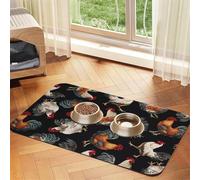 French Roosters Tapis d'alimentation pour animaux de compagnie avec dessus en polyuréthane absorbant l'eau et base en caoutchouc - Tapis de nourriture antidérapant pour chiens, chats et animaux de