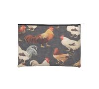 French Roosters Trousse à maquillage réutilisable en papier imperméable et légère pour voyage, école et usage quotidien Motif imprimé complet pour femmes, étudiants, éco-conscients, Noir , Taille