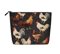 French Roosters Trousse de maquillage multifonction en lin à une seule couche - Sac de rangement cosmétique tendance et pratique, Noir , Taille unique