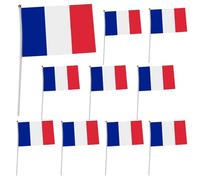 French Stick Flags Lot de 10 drapeaux à main bleu blanc rouge pour fête, festival, salle de classe, bar, etc