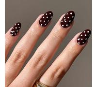 French Styles Faux Ongles Bordeaux Pois Blancs Multiples Tailles Facile Application Longue Durée à Pression pour Femmes Points Blancs Vin Rouge Faux