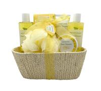 French Tendance - Coffret Baignoire Panier : Gel douche 200 ml - Bain moussant 200 ml - Sels de Bain 100 g - Fleur de Douche - Gommage Corps 50 ml - Lait Corporel 100 ml - Parfum Citron Verveine