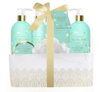 French Tendance - Coffret Bain Bergamote - Gel Douche 300 ml, Shampoing, Brume Corporelle, Lotion Corps, Sels de Bain et Fleur de Douche - Cadeau Femme Beauté, Soin Corps